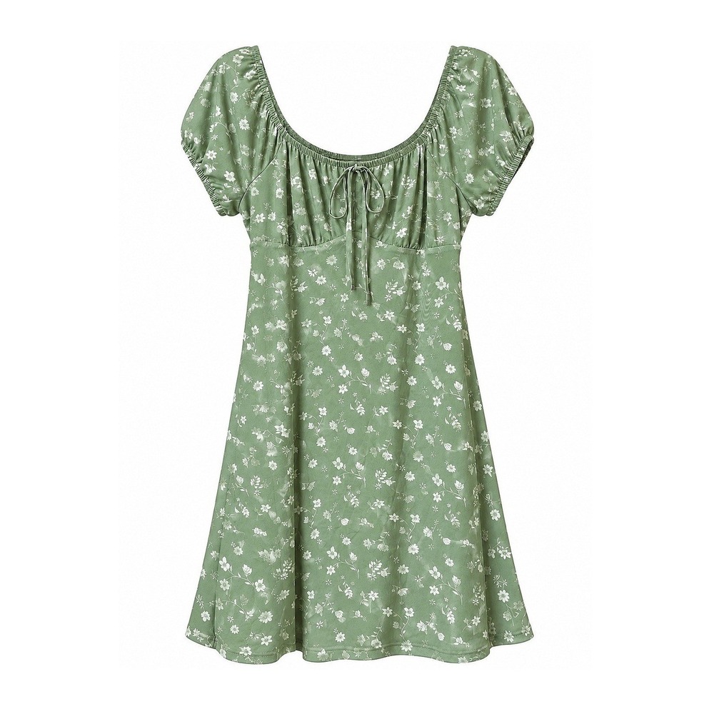 SO Juniors Medium Sage Green Floral Milkmaid Puff Sleeve Mini Dress